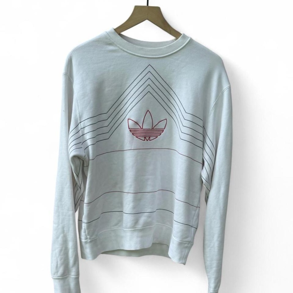 Adidas White Crewneck with Red Trefoil